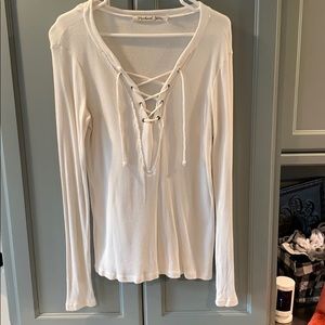 Micheal Stars lace up long sleeve crepe top
